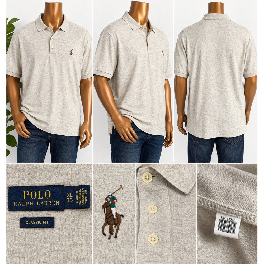 Polo Ralph Lauren Mens XL  FitPolo Oatmeal Pony  Short Sleeve Polo Shirt